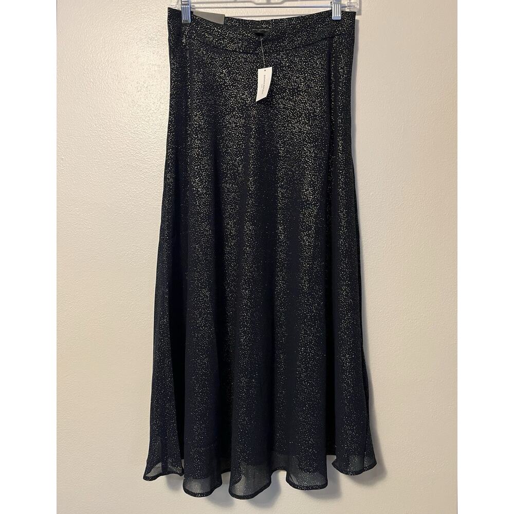 New BANANA REPUBLIC Metallic Sparkles Midi Skirt Preppy Navy Womens Size 6 Tall